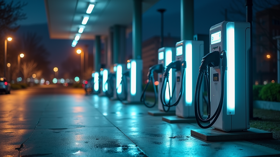 Wide angle view of an electric vehicle charging station