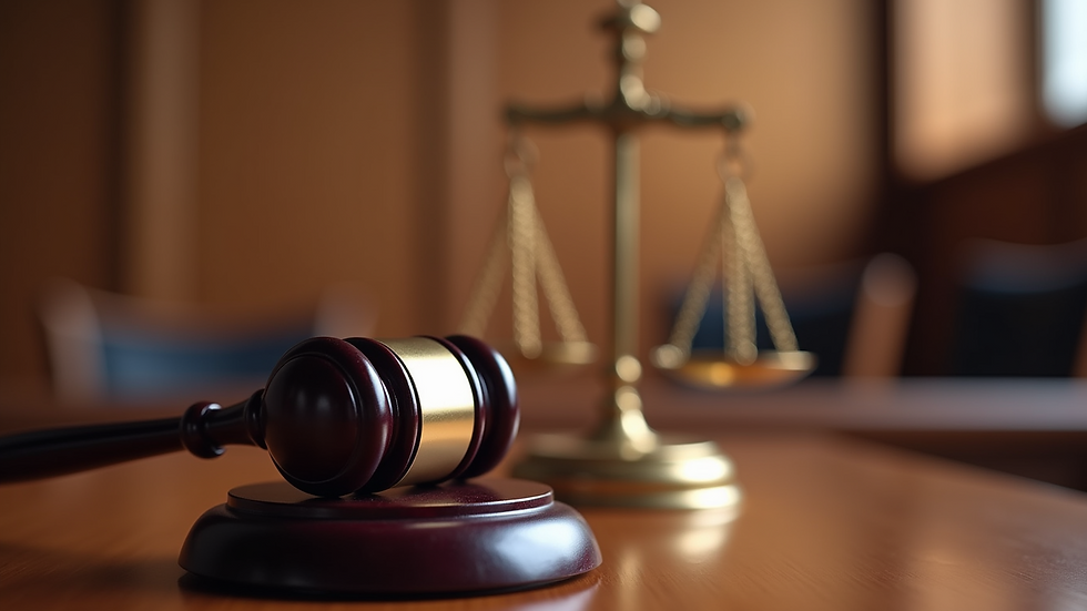 Close-up view of a gavel on a judge's bench