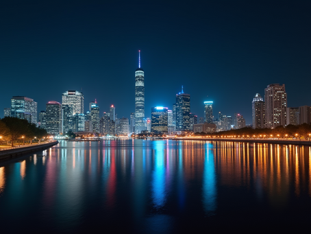A vibrant cityscape highlighting nightlife, a factor in sex trafficking