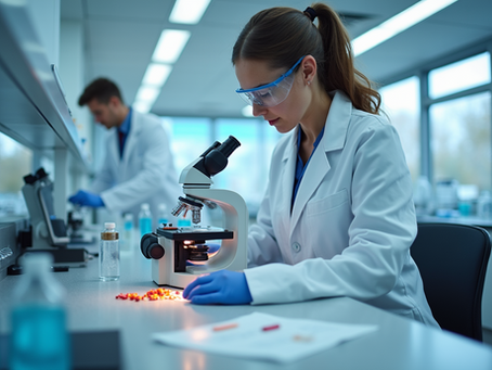 A modern pharmaceutical laboratory showcasing advanced research equipment