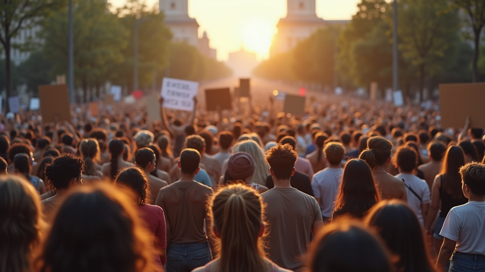High angle view of a protest advocating for equality and justice