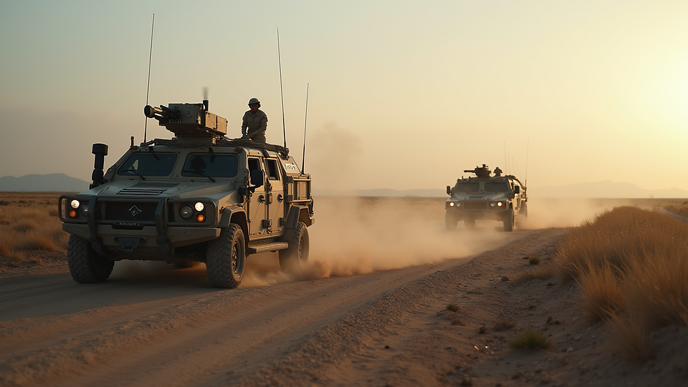 Eye-level view of a military operation site with strategic equipment