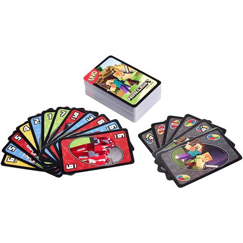 Thumbnail: UNO Minecraft deck and cards on a white surface.