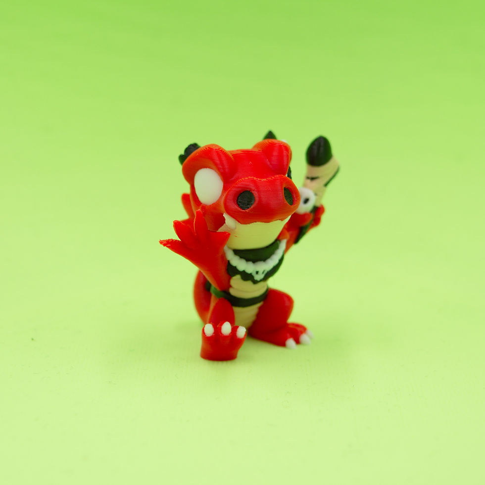Thumbnail: Red kobold miniature standing with one hand raised.
