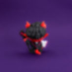 Back view of 3D printed Tiefling Warlock miniature with horns, tail, and staff.