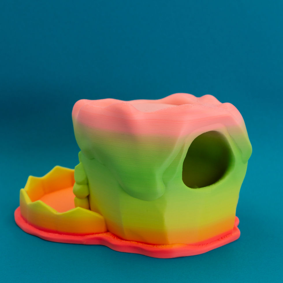 Thumbnail: Back view of the neon gradient dice tower showing rear opening.