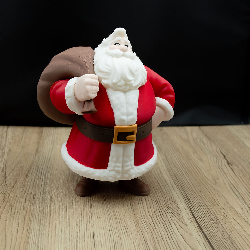 Thumbnail: Front view of a 3D printed Santa holding a sack on his shoulder.