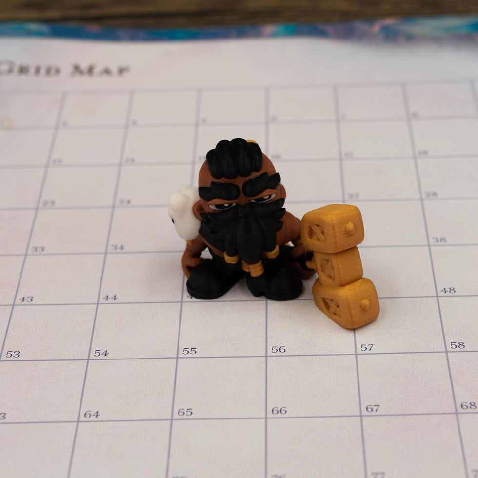 Thumbnail: Mini dwarf figurine with black beard and gold hammer on grid map.