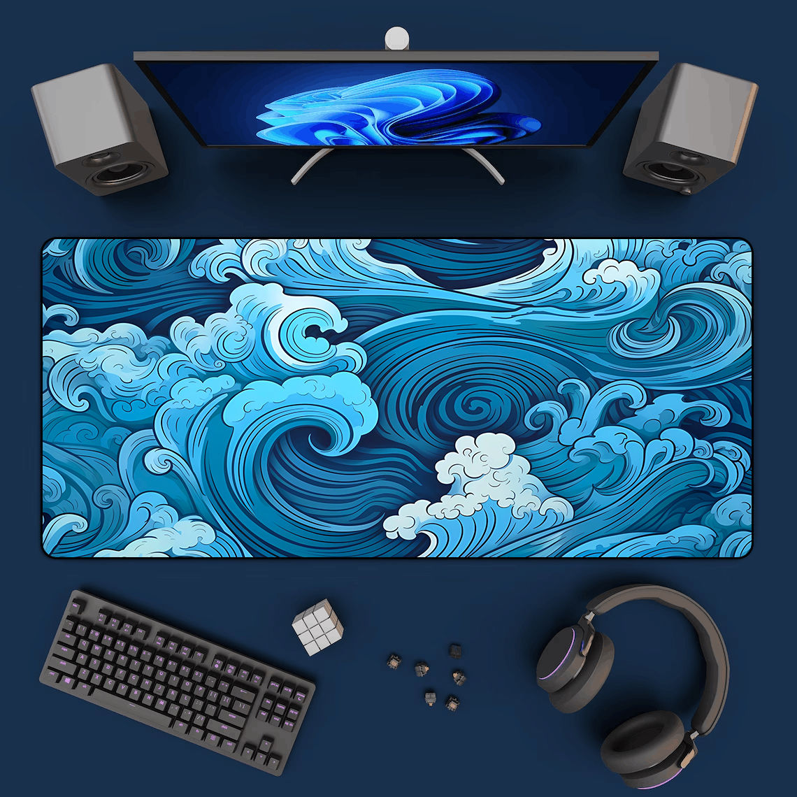 Aesthetic Desk Mat Art Japanese Great Waves XXL Gaming Mouse Pad Blue Mousepad 9