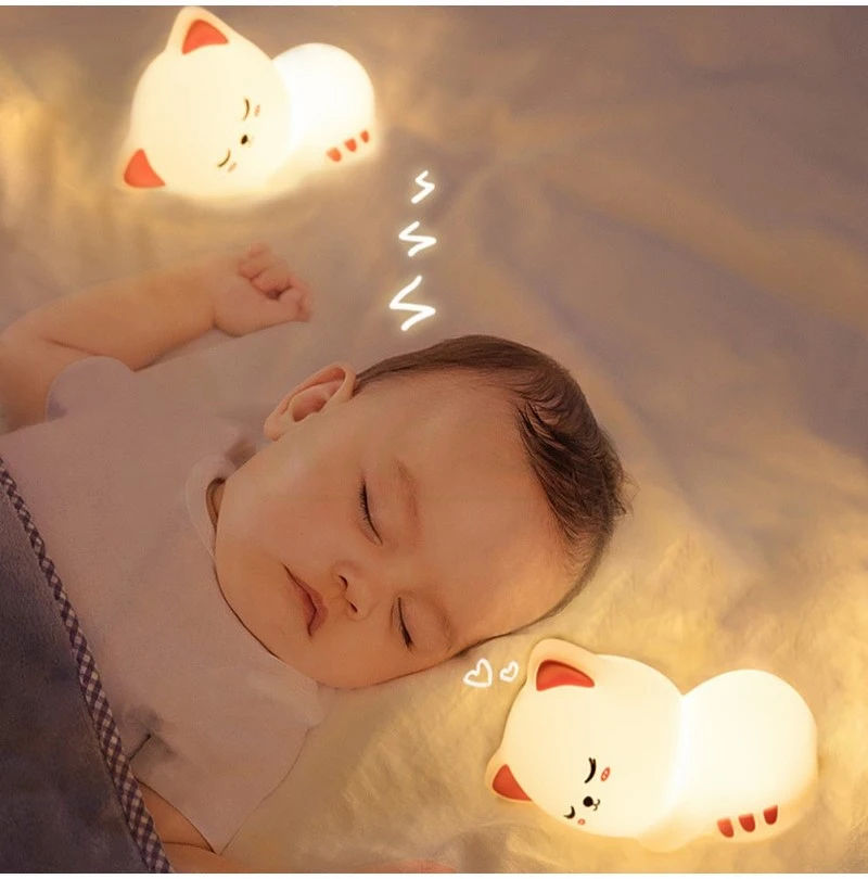 Thumbnail: Soft Silicone Cat Seven Colors LED Night Lights USB Rechargeable Children Baby K