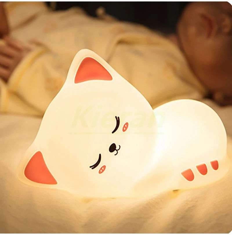 Thumbnail: Soft Silicone Cat Seven Colors LED Night Lights USB Rechargeable Children Baby K