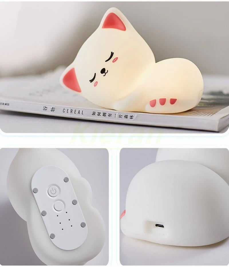 Thumbnail: Soft Silicone Cat Seven Colors LED Night Lights USB Rechargeable Children Baby K