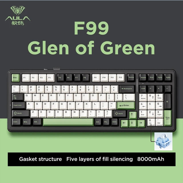 Thumbnail: Aula F99 Gaming Mechanical Keyboard Three Mode 2.4g Wireless Bluetooth Wired Hot