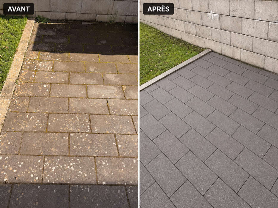 Résultat nettoyage haute pression terrasse extérieure