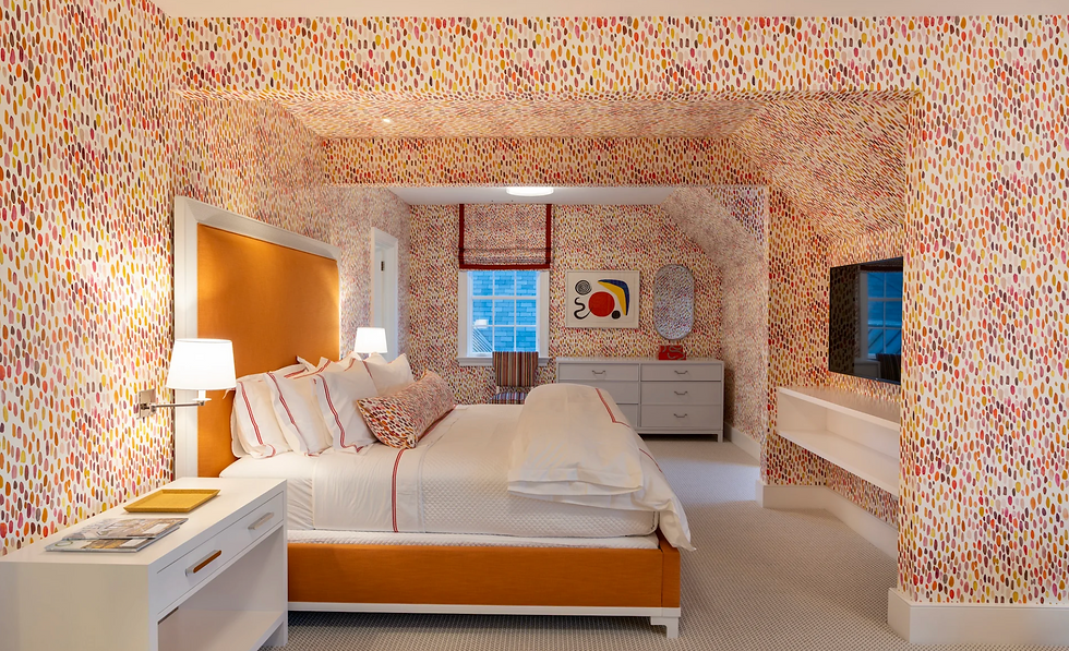 High angle view of a cozy bedroom with invisible speakers installed in the ceiling