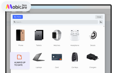 MobiCare Skin desktop software interface showing device template library and cut file management