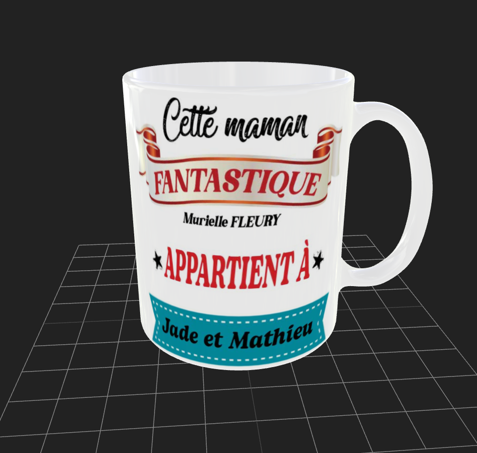 Thumbnail: Mug blanc anse à droite "Maman fantastique" personnalisable avec un prénom