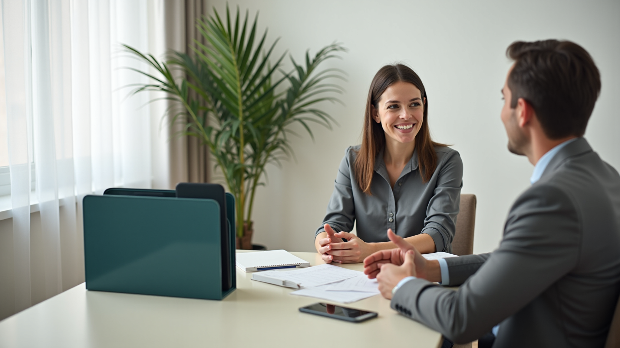 Legal Professional Sitting at Table discussing with Client