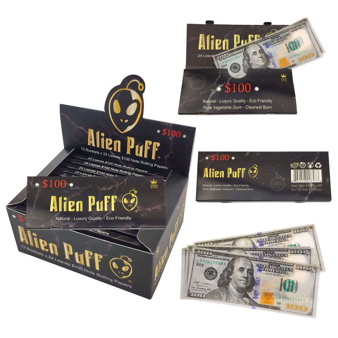 ALIEN PUFF BLACK $100 money paper king size