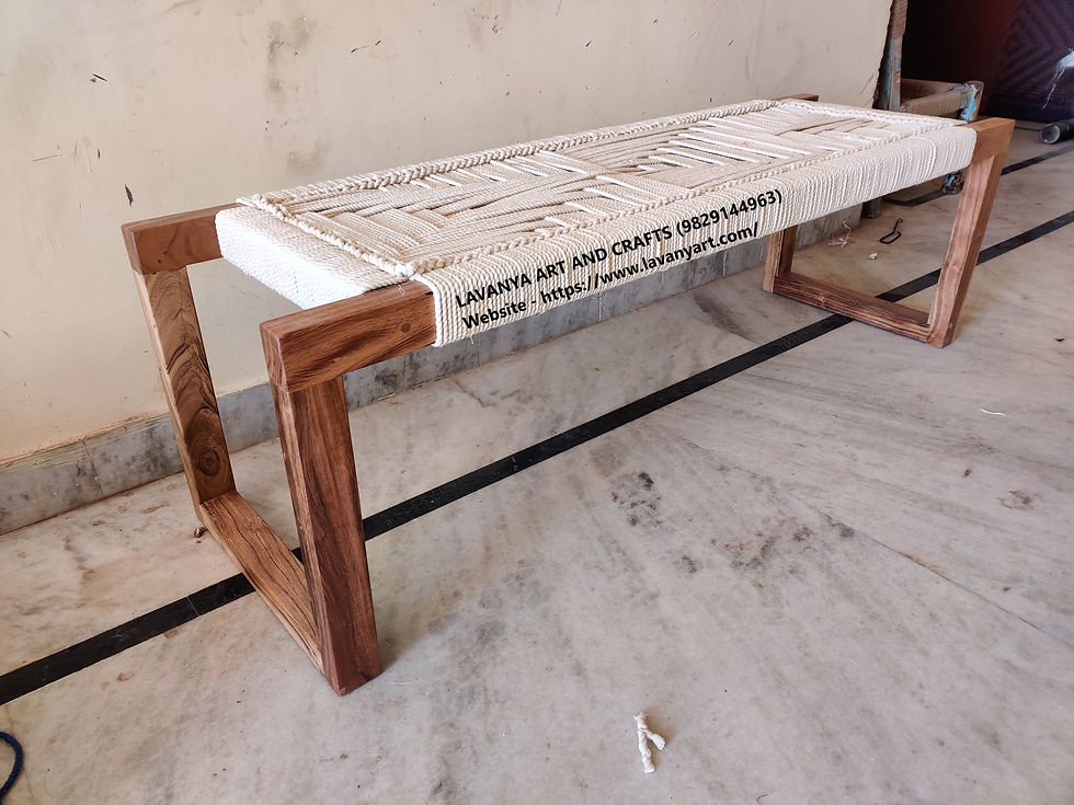 Thumbnail: Modern Wooden Bench in Natural Cotton Rope