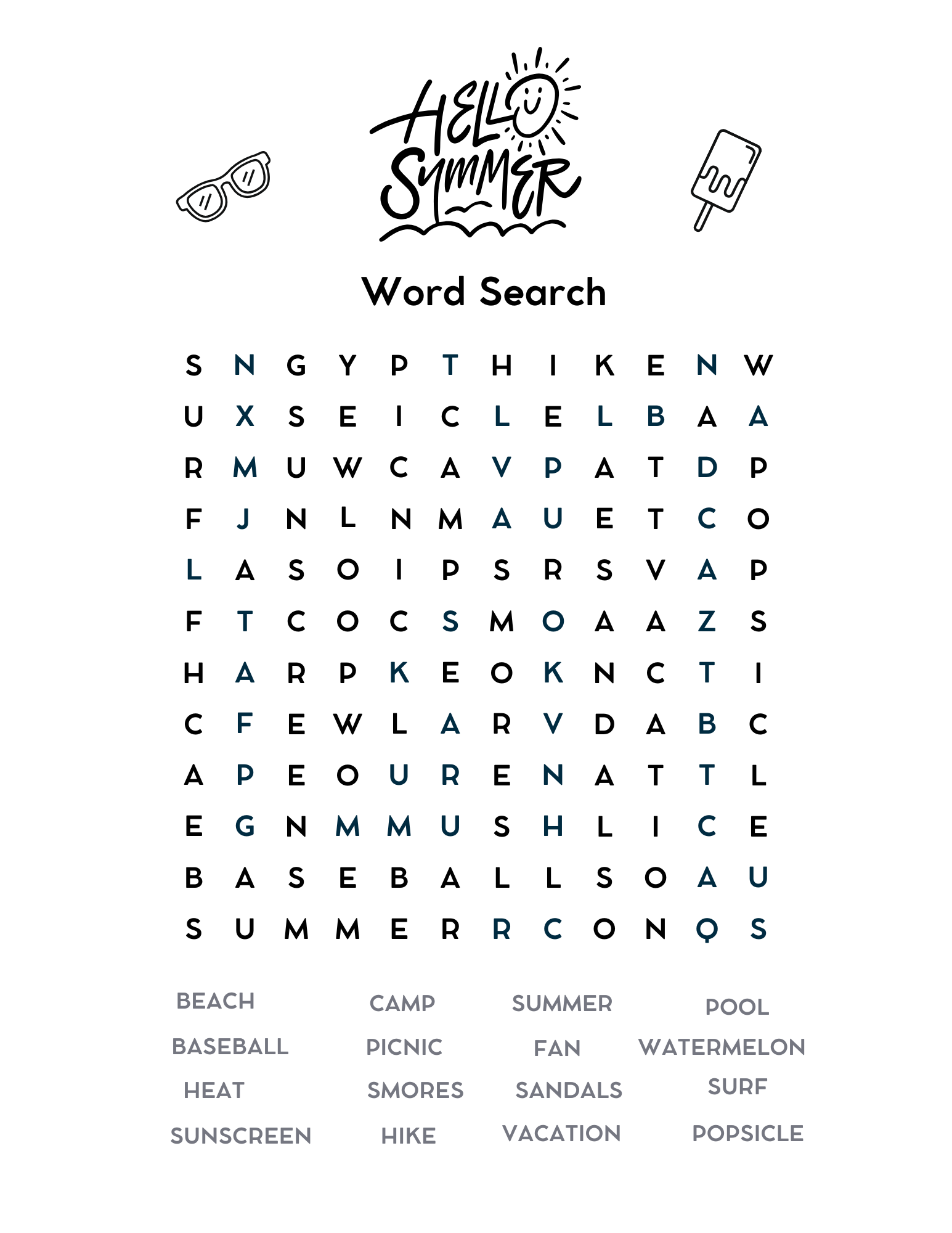 Summer Time Word Search