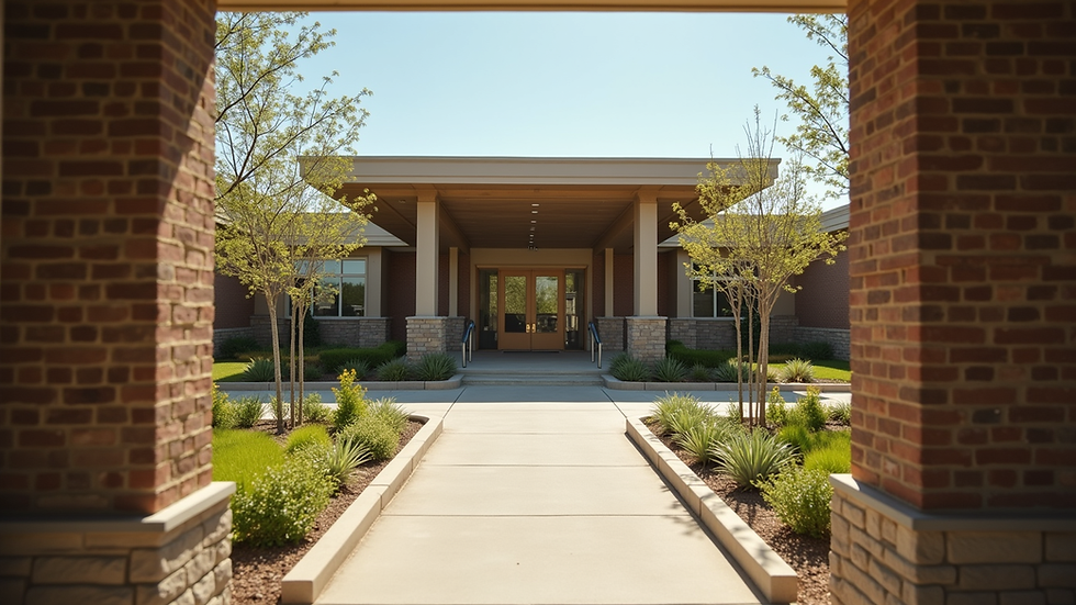 Eye-level view of a welcoming community center entrance