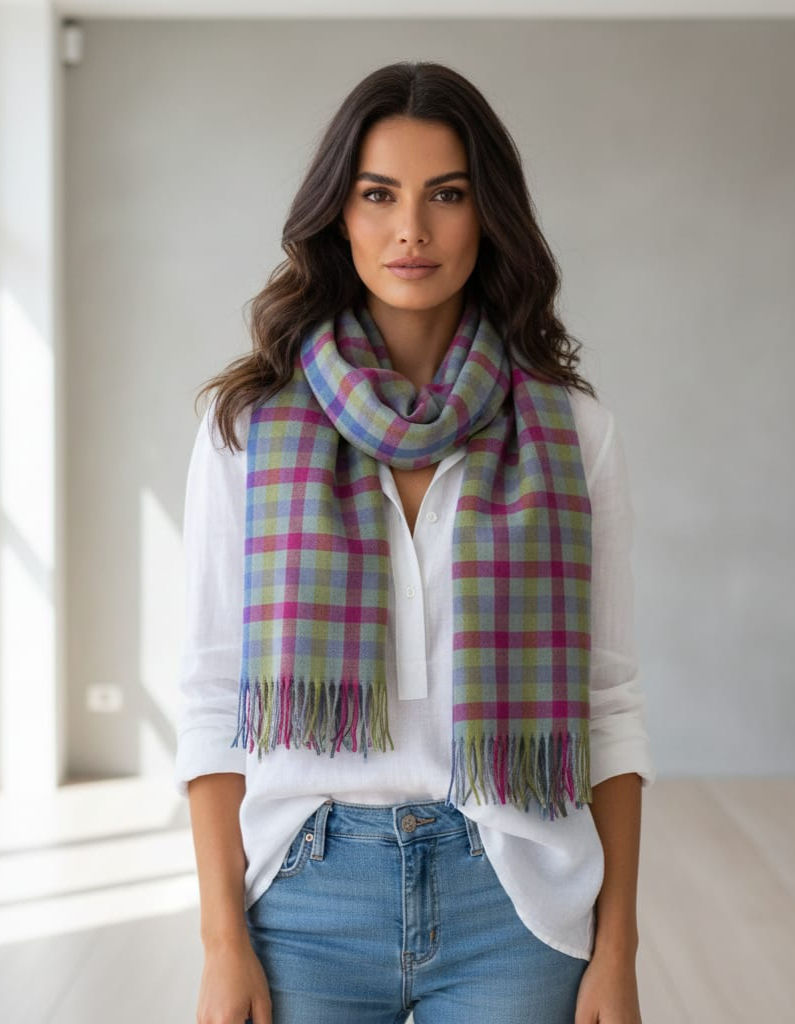 Premium HODOberry blueberry tones plaid pashmina scarf,foulard_sophie_scarf