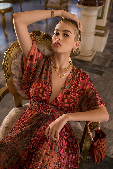 Silk Print red kimono resort dress