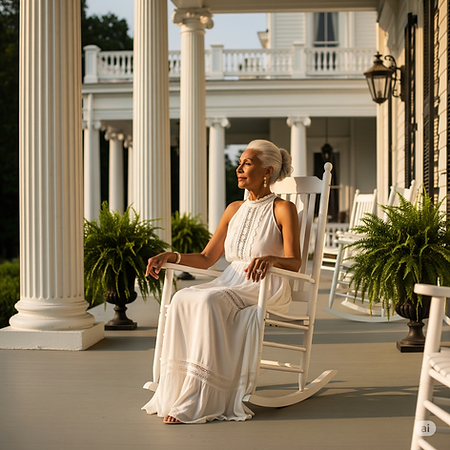 Elderly black woman in beautiful resort attire