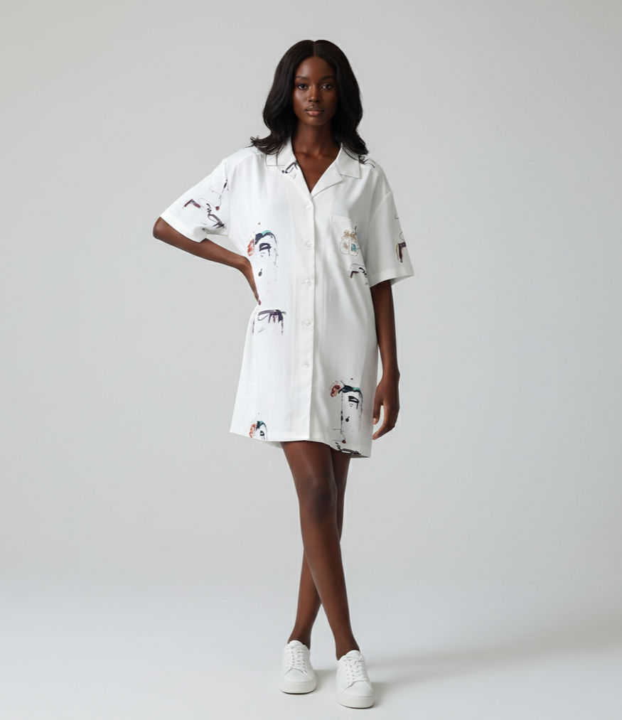 The Big Cuban Styled Shirt Dress-white