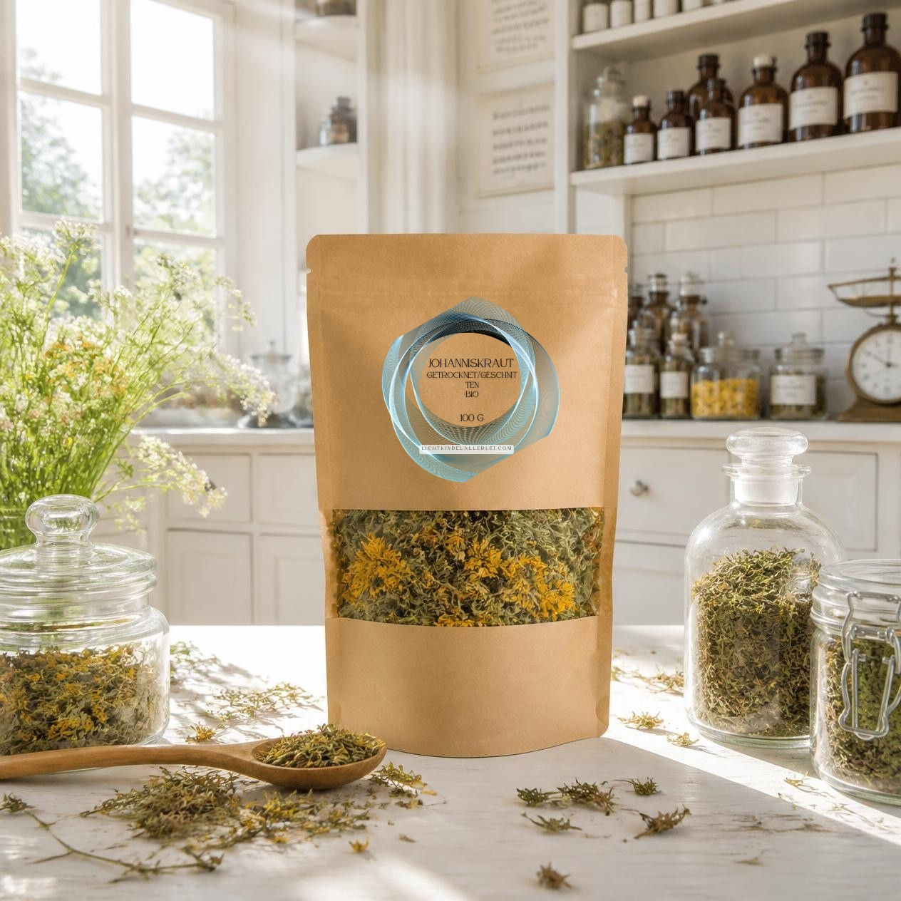 Bio Johanniskraut geschnitten – 100 % Naturrein Aromatisches Bio-Johanniskraut geschnitten im Kraftpapier-Aromabeutel