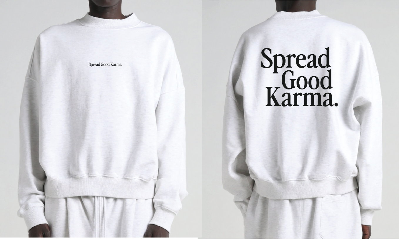 'SPREAD GOOD KARMA' // cropped unisex mock neck // heather white