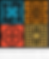 Four colorful square patterns on black background with abstract designs, Decolonise All logo