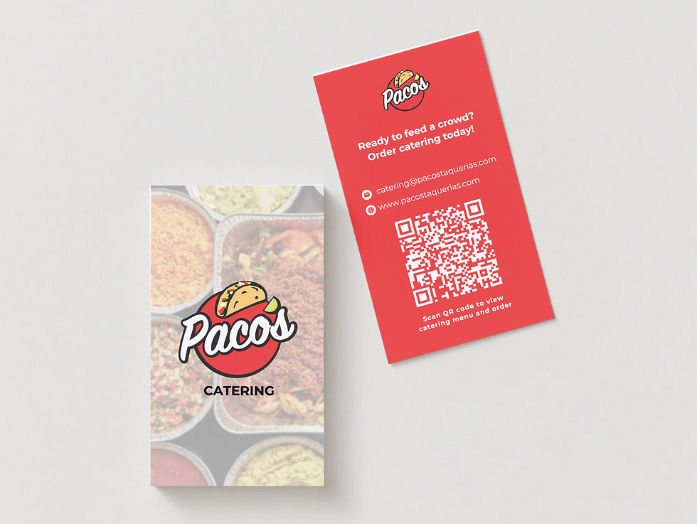 Paco's Catering business card saying "ready to feed a crowd order catering today!" on the back.