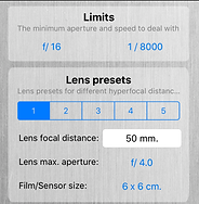 settings page mylightmeter iphone app for film photography