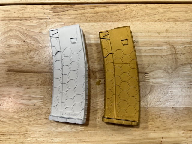 Two 30 rd 5.56 Magazines Gold and White