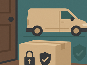 Plain unmarked package on a doorstep with delivery van, illustrating discreet cannabis seed shipping in 2025.