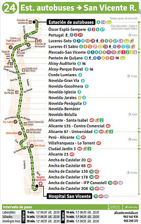 Alicante city bus timetables Bus Station - University of Alicante, one way