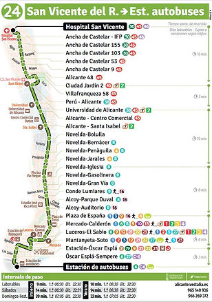 Alicante city bus timetables: Bus Station - University of Alicante - San Vicente del Raspeig, return