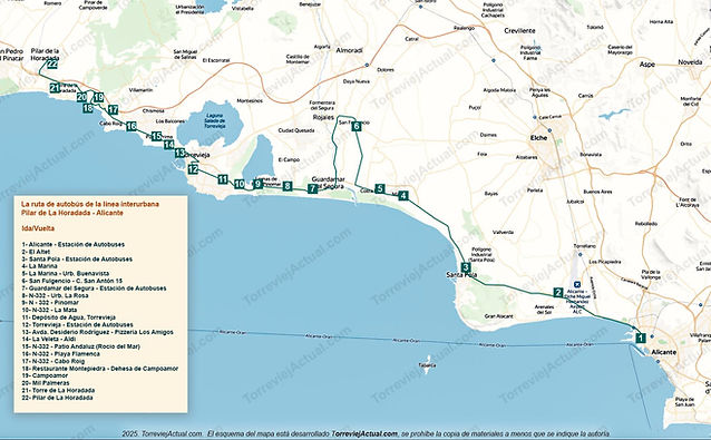 The intercity bus route Alicante - Pilar de La Horadada