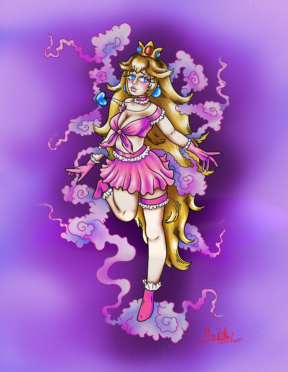 princess peach in pink and purple clouds print