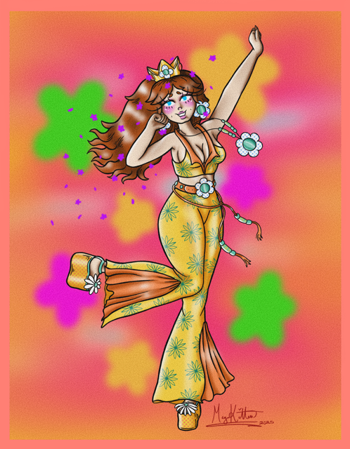 princess daisy 70s vibes print