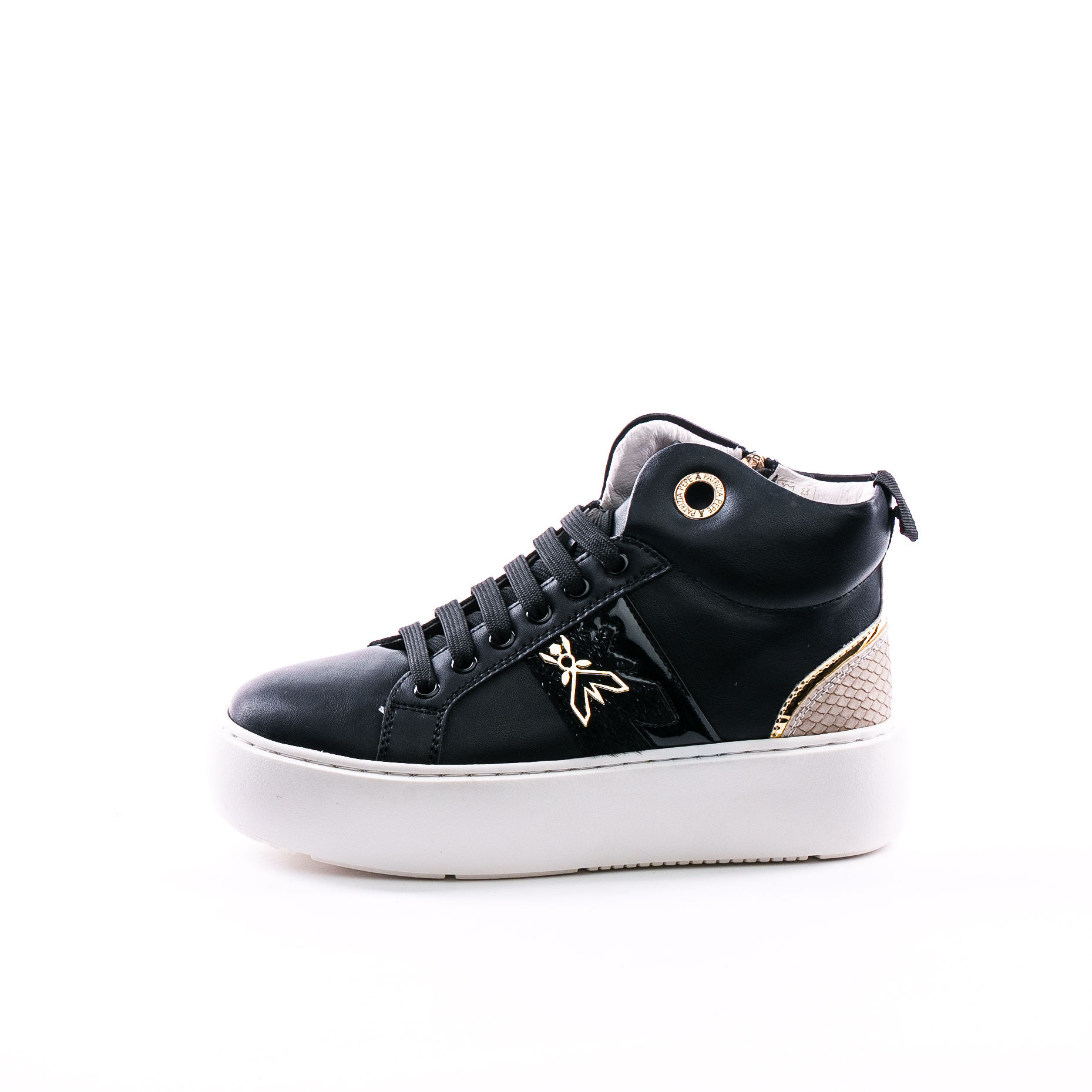 SNEAKER IN PELLE NERO CON LACCI E ZIP LATERALE PATRIZIA PEPE