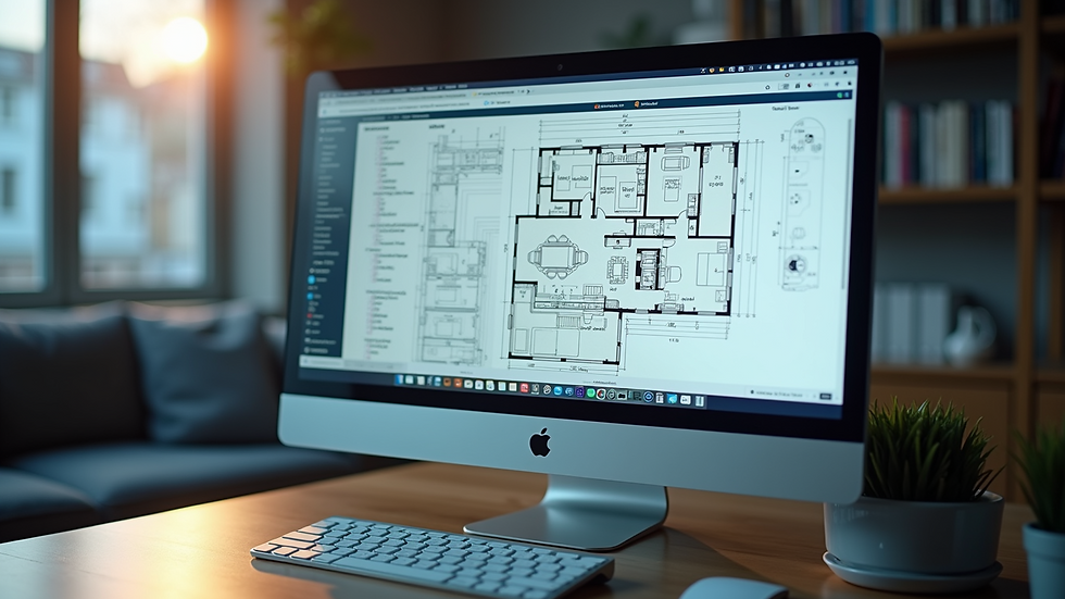 Eye-level view of a computer screen displaying a detailed floor plan
