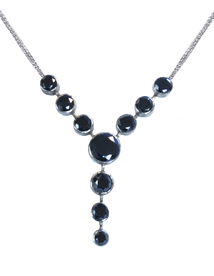 Handmade palladium statement necklace set with black diamonds