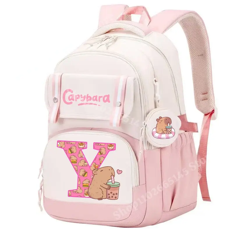 Thumbnail: Capibara Cute Backpack Girl Anime Capybara Letter A-Z School Bags Kids Outdoor