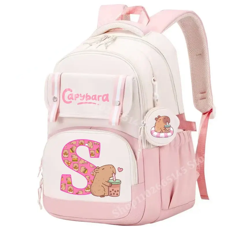 Thumbnail: Capibara Cute Backpack Girl Anime Capybara Letter A-Z School Bags Kids Outdoor