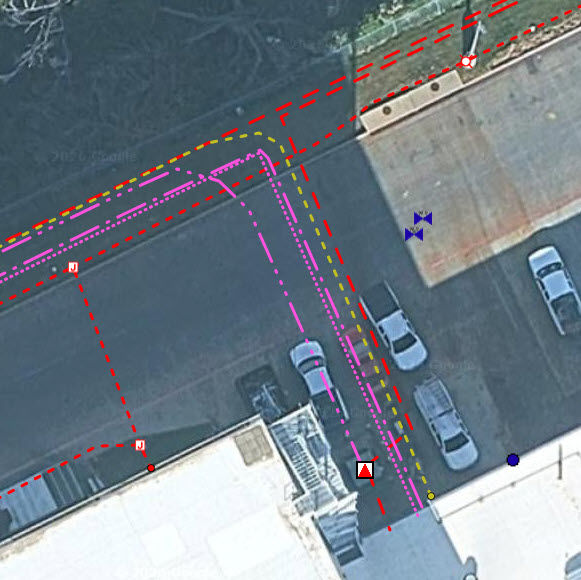 Private Locate of an industrial facility showing the complexity of the public and private locate marks.