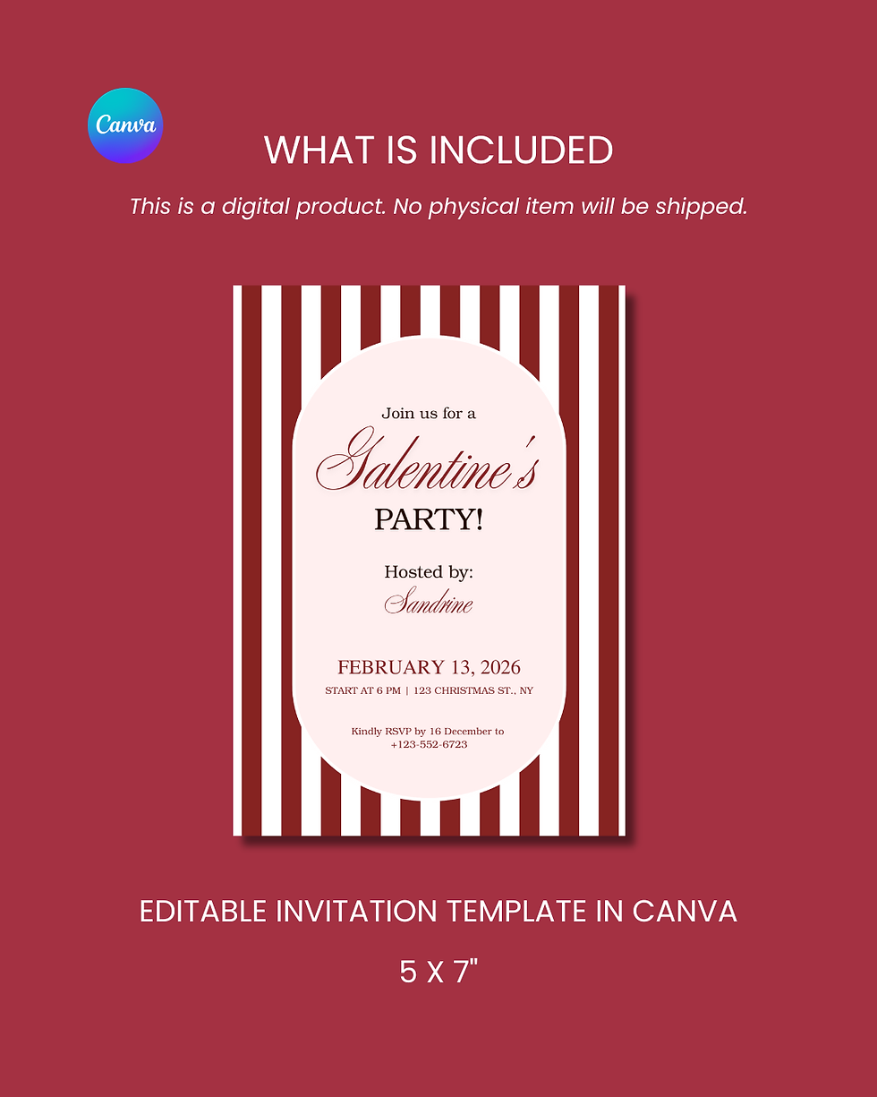 Thumbnail: Editable dinner invitation with bordeaux striped design, minimalist printable Canva template