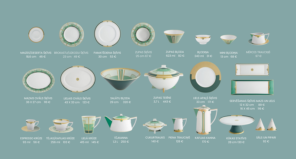 Emerald porcelana trauki servize zelts zaļš.png